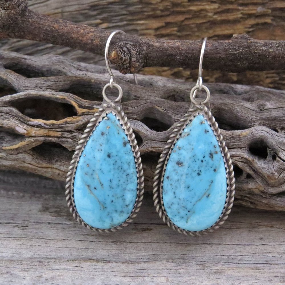 Kingman Turquoise Sterling Silver Large Teardrop Dangle Earrings